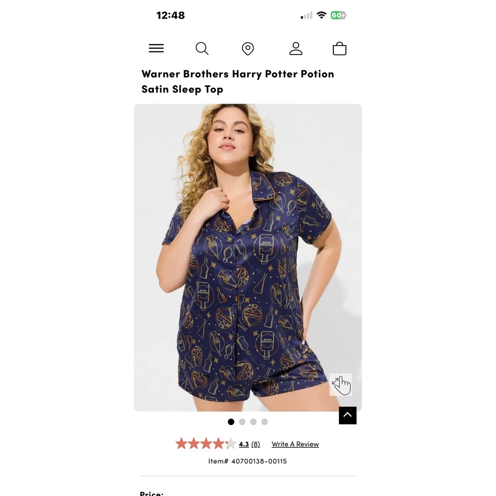 Warner Brothers Harry Potter Potion Satin Sleep Top Women's‎ Size large